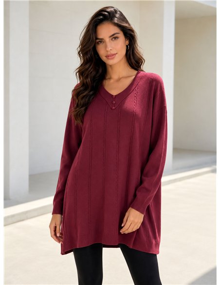 Jersey maxi de trenzas con cuello pico