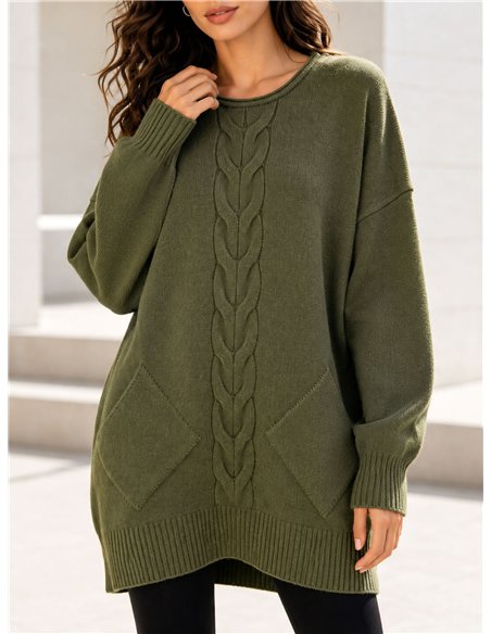 Jersey maxi punto grueso de trenzas con bolsillos