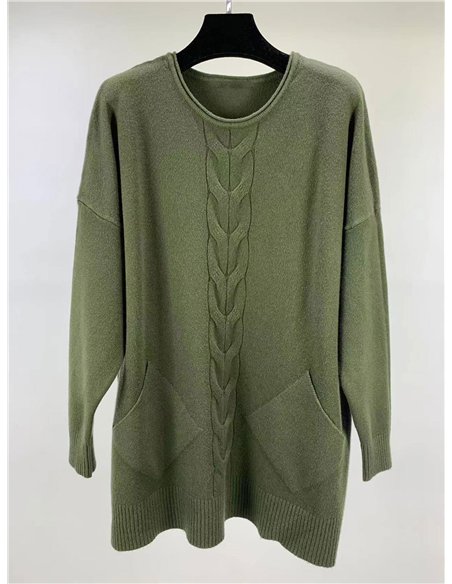 Jersey maxi punto grueso de trenzas con bolsillos