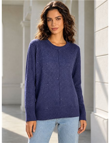 Shimmer knit sweater with centre seam