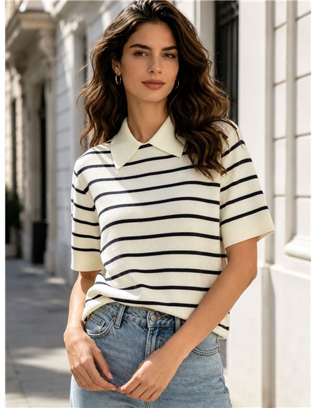 Jersey rayas cuello polo manga corta