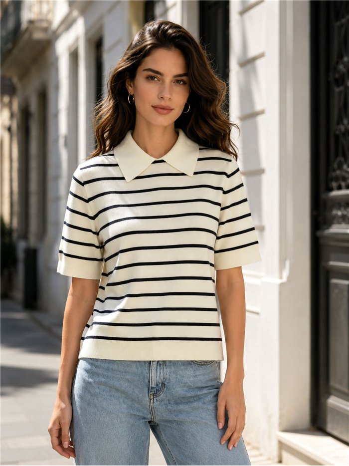 Jersey rayas cuello polo manga corta