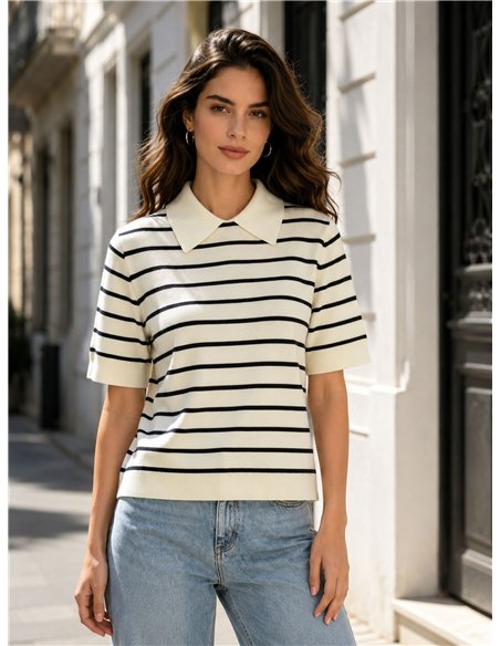 Jersey rayas cuello polo manga corta