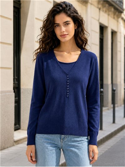 Pullover mit V-Ausschnitt und Knöpfen