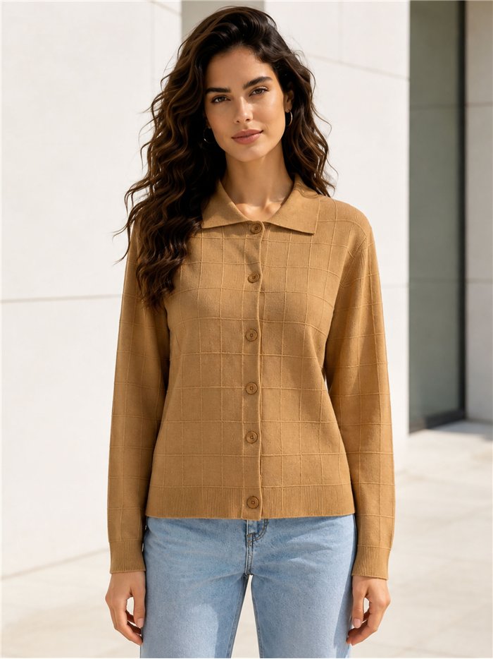 Cárdigan de cuadros cuello polo