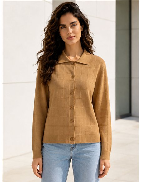 Cárdigan de cuadros cuello polo