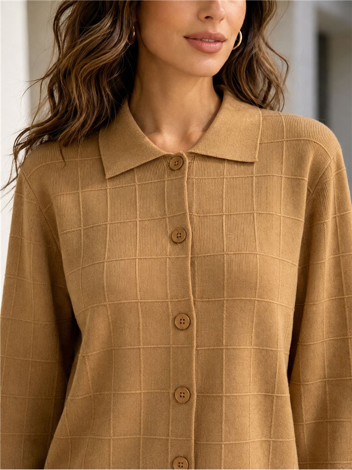 Cárdigan de cuadros cuello polo