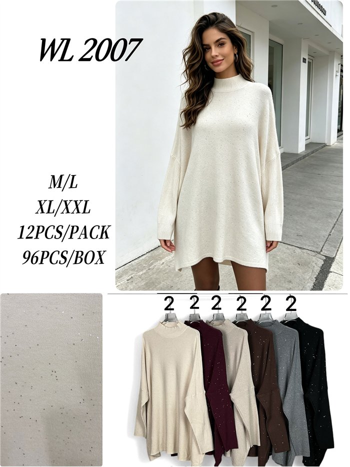 High neck maxi sparkle sweater