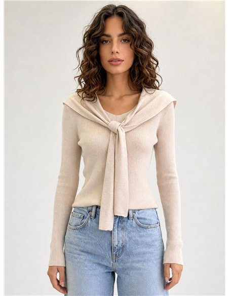 Conjunto jersey canalé y bufanda lazada