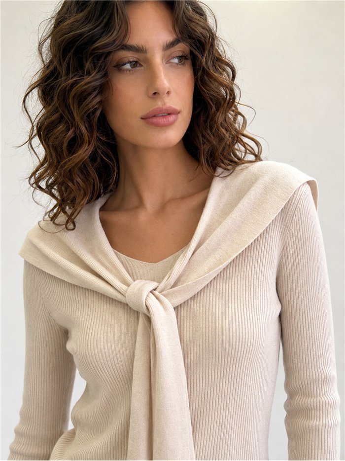 Conjunto jersey canalé y bufanda lazada