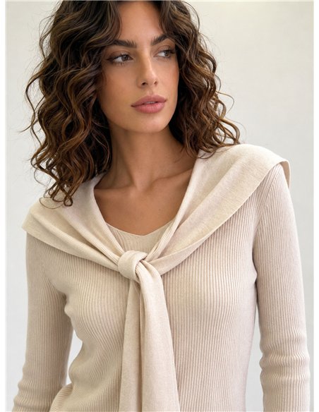 Conjunto jersey canalé y bufanda lazada