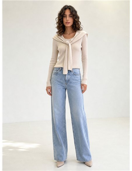 Conjunto jersey canalé y bufanda lazada