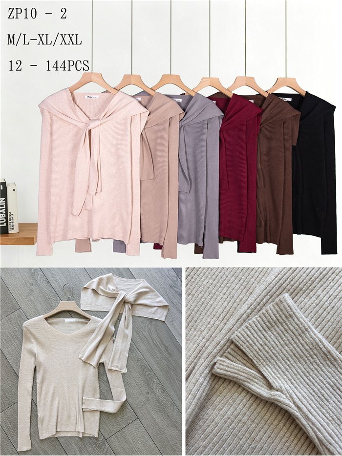 Conjunto jersey canalé y bufanda lazada