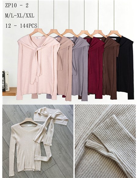 Conjunto jersey canalé y bufanda lazada
