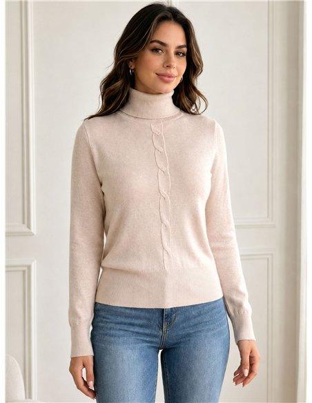 Cable detail high neck sweater