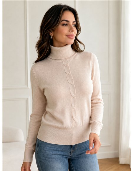 Cable detail high neck sweater
