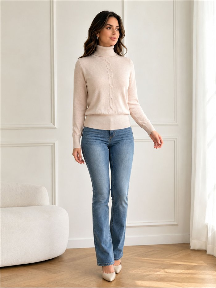 Cable detail high neck sweater