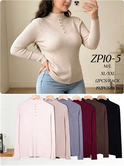Jersey canalé cuello alto botones 2