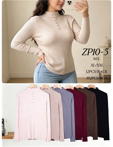 Jersey canalé cuello alto botones