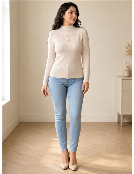 Jersey canalé cuello alto botones
