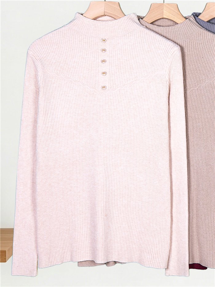 Jersey canalé cuello alto botones