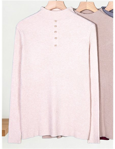 Jersey canalé cuello alto botones