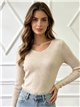 Pull côtelé à col en V orné de strass