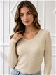 Pull côtelé à col en V orné de strass