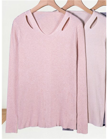 Maillot côtelé avec découpes aux épaules