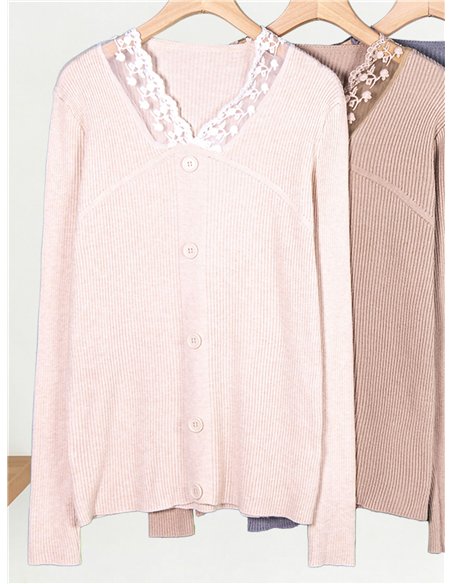 Jersey canalé encaje floral