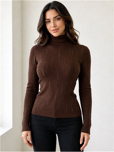 Jersey cuello alto líneas de strass