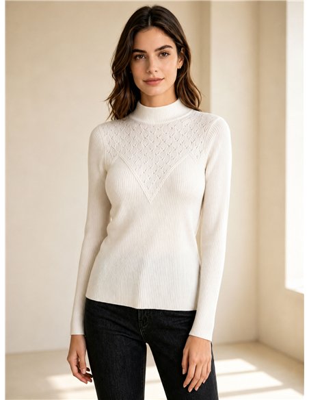 Pull à col montant avec empiècement ajouré