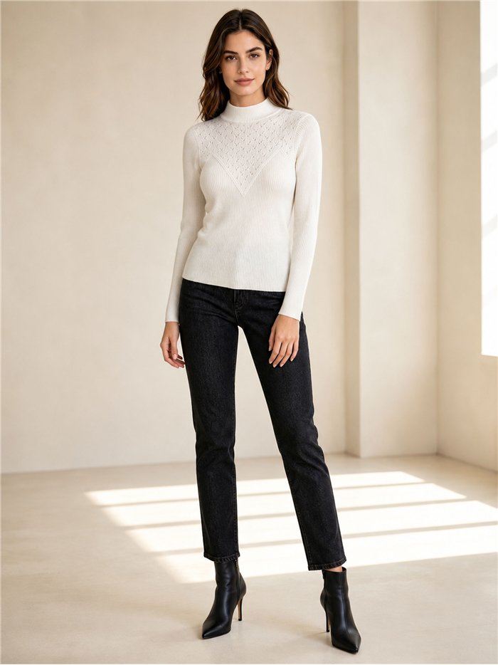 Pull à col montant avec empiècement ajouré