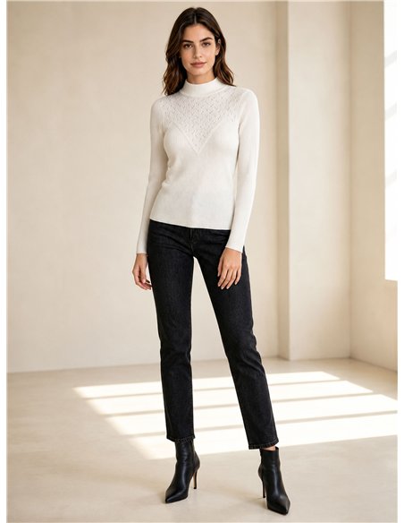 Pull à col montant avec empiècement ajouré