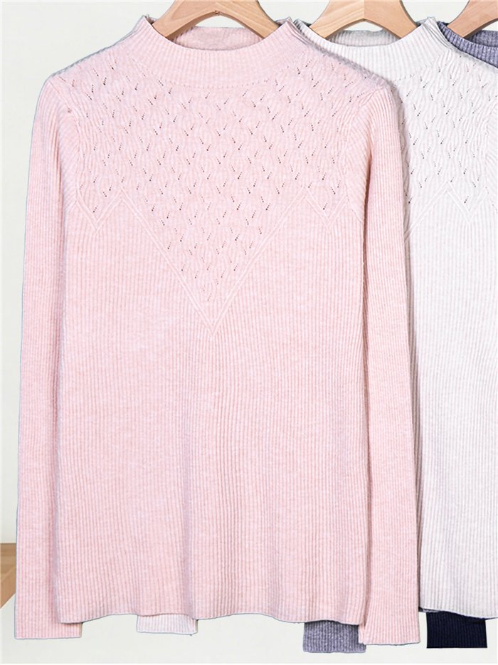 Pull à col montant avec empiècement ajouré