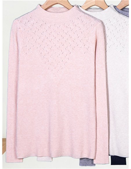 Pull à col montant avec empiècement ajouré