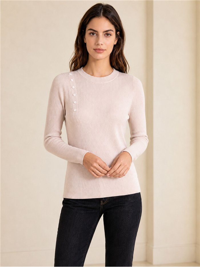 Side button ribbed sweater