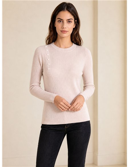 Side button ribbed sweater