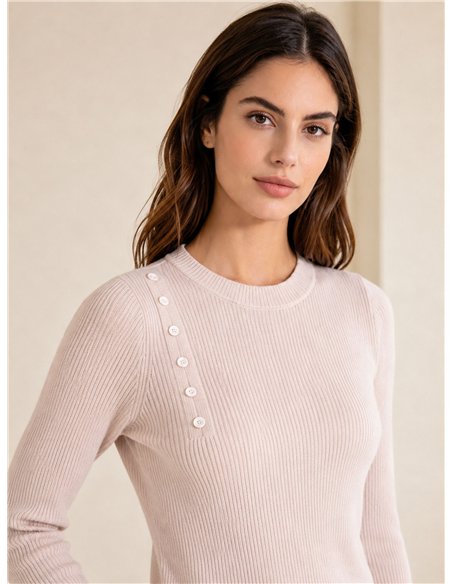 Side button ribbed sweater