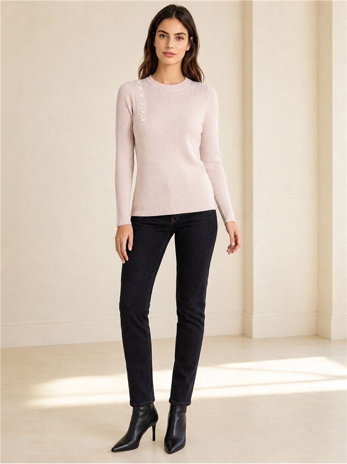 Side button ribbed sweater