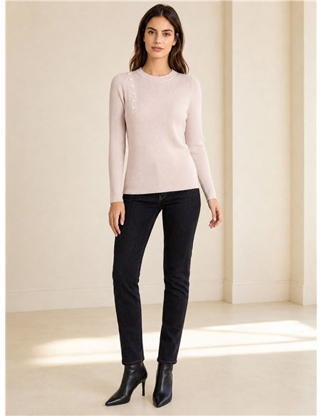Side button ribbed sweater