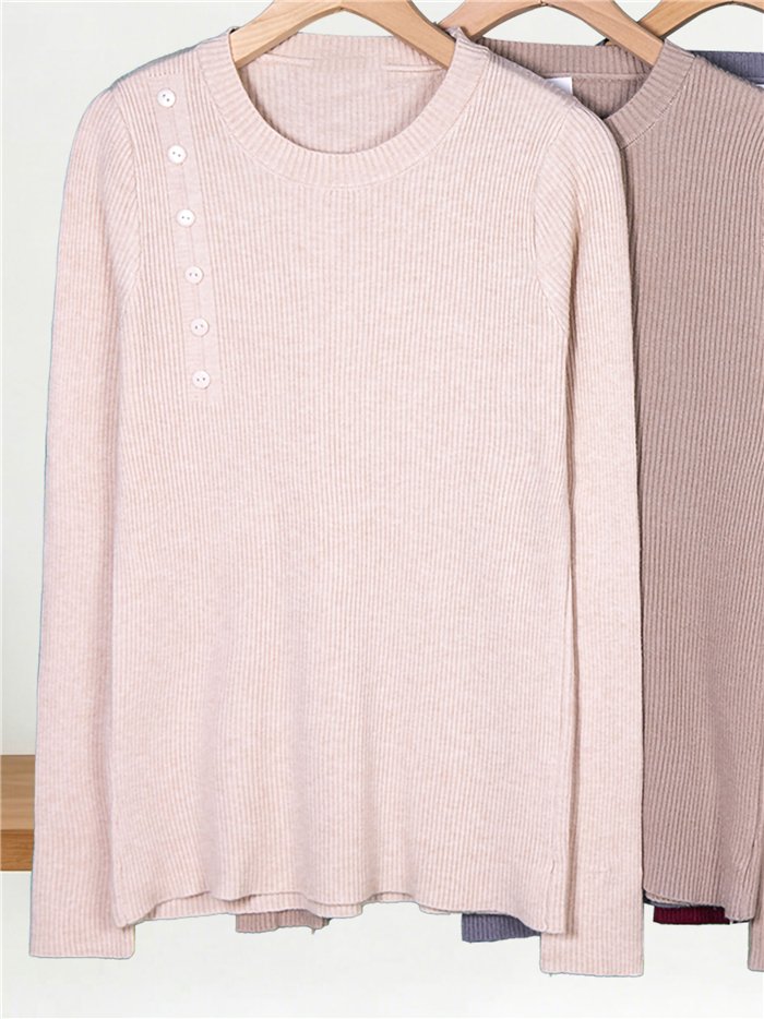 Side button ribbed sweater