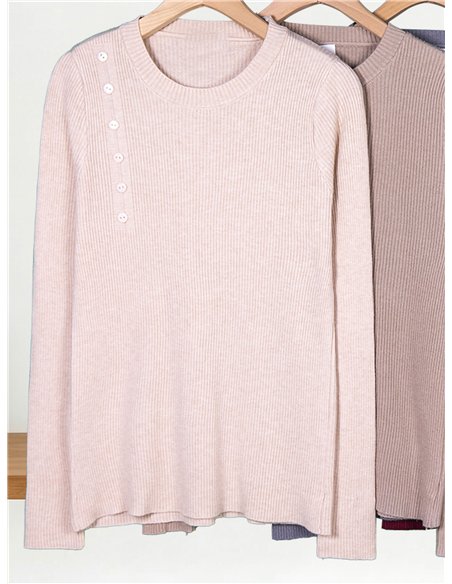 Side button ribbed sweater