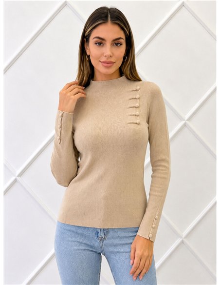 Pull à col roulé à boutons recouverts