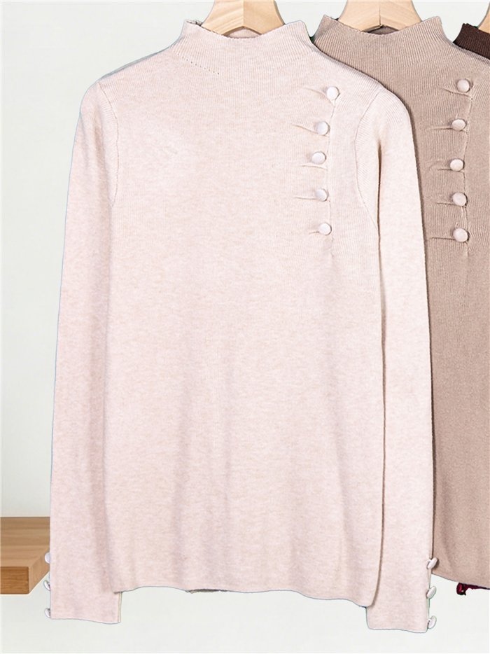 Pull à col roulé à boutons recouverts