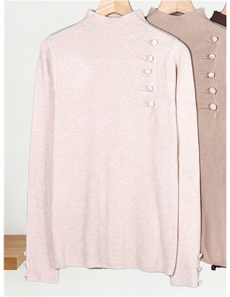Pull à col roulé à boutons recouverts