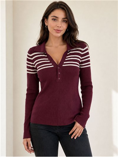 Jersey canalé rayas cuello polo