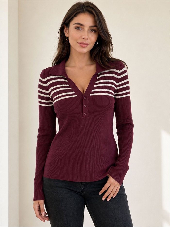 Jersey canalé rayas cuello polo