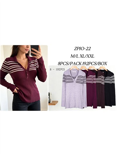 Jersey canalé rayas cuello polo 2