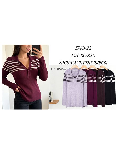 Jersey canalé rayas cuello polo